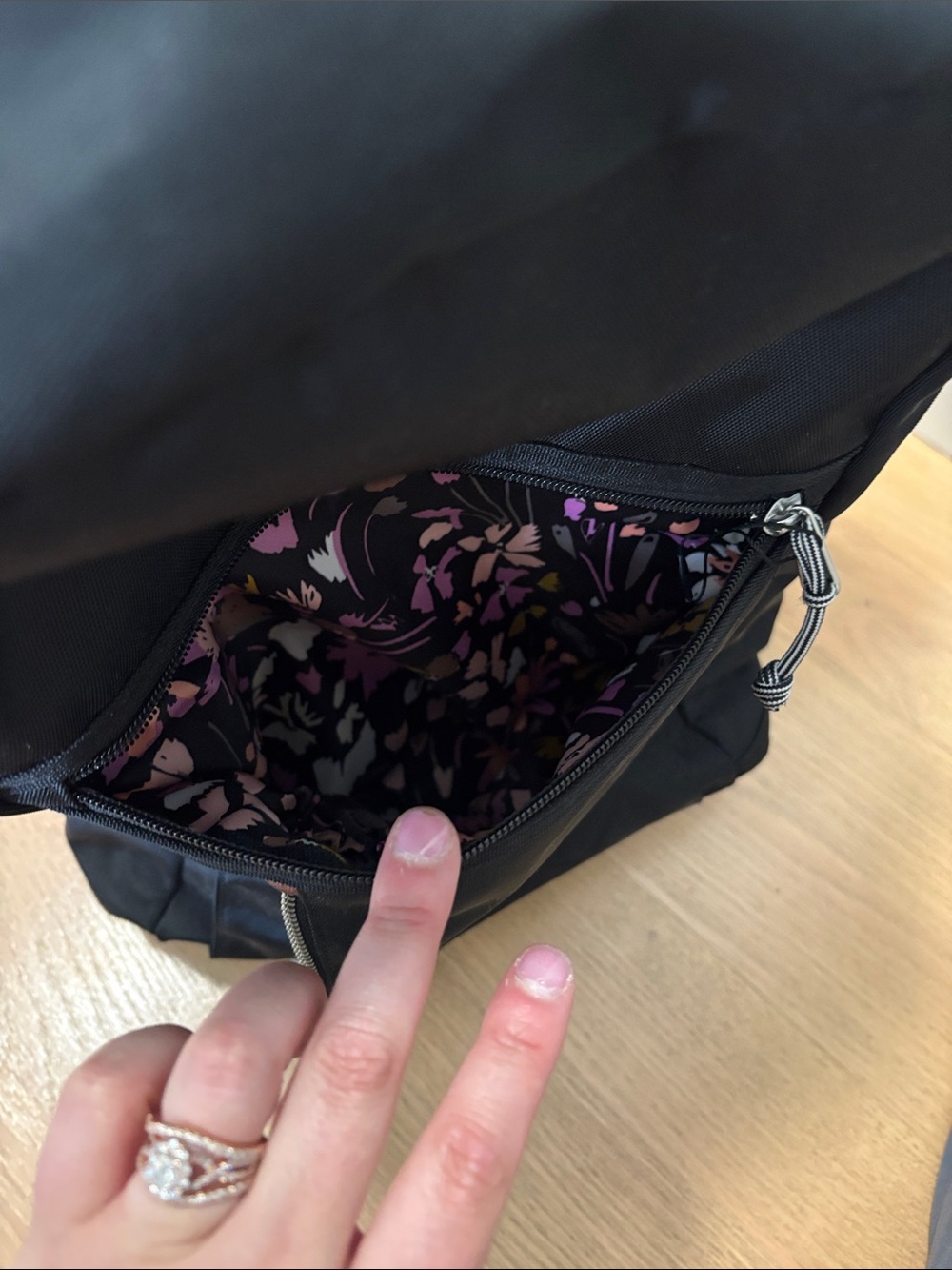 Vera Bradley Black Wheeled Backpack with Floral Interior - Picture 4 of 14